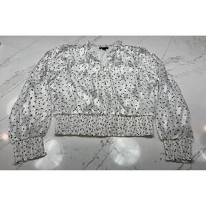 Tamara H Womens Heart Print Long Sleeve Smocked Waist Blouse‎ Top Size L